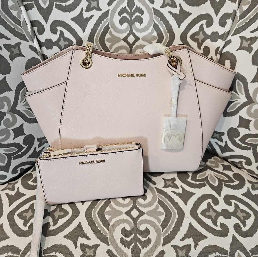 Michael Kors Women's Jet Set Travel Saffiano Leather Shoulder Tote and wallet